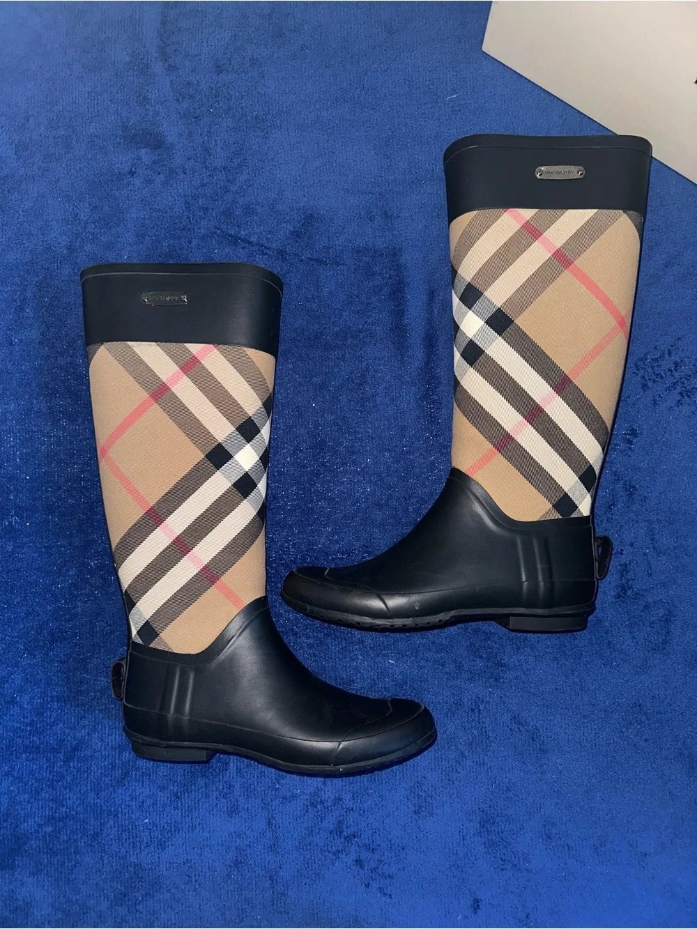 Womens Burberry House Check Rain Clemence Boots 36 Classic Plaid Black Rubber